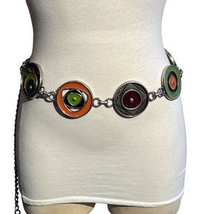 Chico's Geometric Shapes Multicolor Silver Belt Max Length 41.5"
